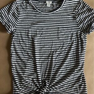 J. Crew Black and White Tie Front Fitted Short Sleeve Tee